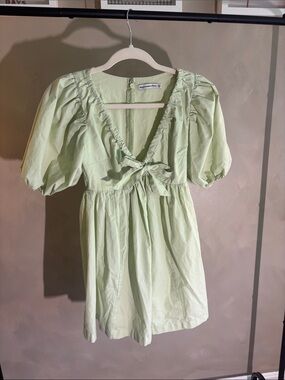 Abercrombie & Fitch Light Green Puff Sleeve Tie-Front Tunic